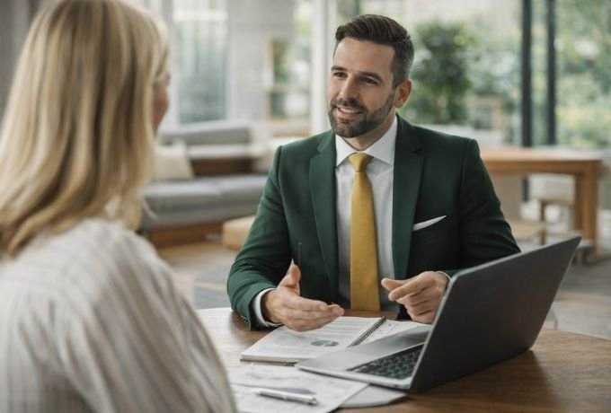 real estate agent discussing property process with client during consultation