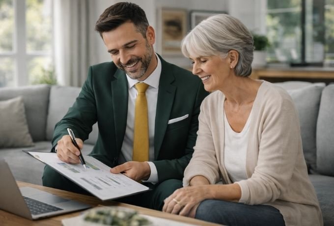 Real estate agent providing property appraisal and market advice to homeowner